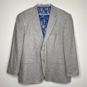 Oak Hill Mens 2XLT 50L/52L Beige Linen Blend Blazer Suit Jacket Paisley Lined